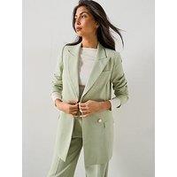 V By Very Asymmetric Statement Button Blazer - Green