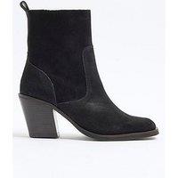 River Island Suede Western Boots- Black