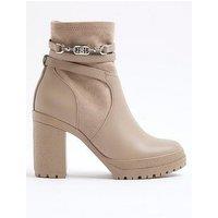 River Island Strap Heeled Boot - Beige