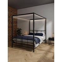 Xr Living Fern 4 Poster Canopy Bed With White Soft Glow Led Light - Black - Double
