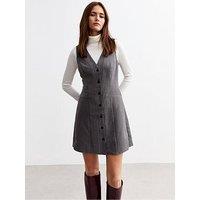 New Look Pinstripe Waistcoat Pinafore Dress - Grey/Print