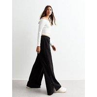 New Look Scuba Popper Wide Leg Trousers - Black