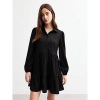 New Look Crinkle Smock Shirt Dress - Black