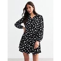New Look Polka Dot Crinkled Smock Shirt Dress - Print