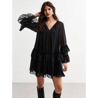 New Look Tiered Ruffled Chiffon Mini Dress - Black
