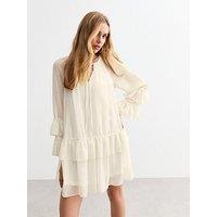 New Look Tiered Ruffled Chiffon Mini Dress - Off White