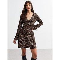 New Look Animal Print Skater Mini Dress - Brown
