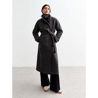 New Look Tie Waist Funnel Neck Coat - Grey