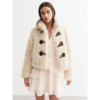 New Look Off Faux Fur Toggle Front Coat - White