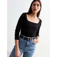 New Look Square Neck Long Sleeve Top - Black