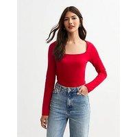 New Look Square Neck Long Sleeve Top - Red