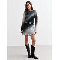 New Look Grey Chiffon Ombre Flared Sleeve Mini Dress - Print