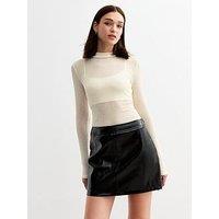 New Look Mesh High Neck Long Sleeve Top - Cream