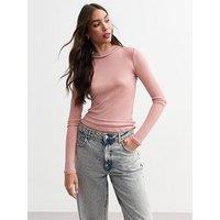 New Look Mesh High Neck Long Sleeve Top - Pink