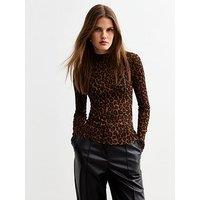 New Look Leopard Mesh Top - Brown/Print