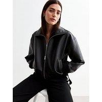 New Look Black Leather Look Bomber Jacket