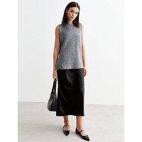 New Look Black Satin Bias Cut Midi Skirt