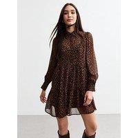 New Look Leopard Chiffon Mini Shirt Dress - Print