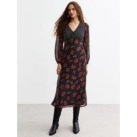 New Look Mixed Print A Line Midi Dress - Black