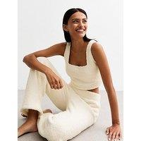 New Look Off White Boucl&Eacute; Wide Leg Joggers