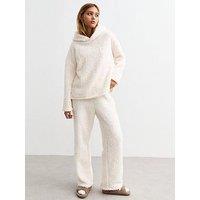 New Look Wide Leg Borg Joggers - Cream