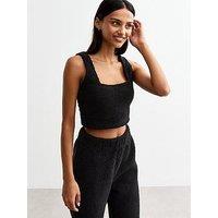 New Look Black Sherpa Crop Top