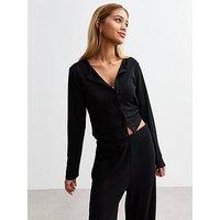 New Look Black Waffle Rib Pyjama Cardigan