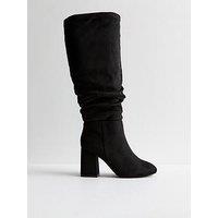 New Look Suedette Slouchy Knee High Boots - Black