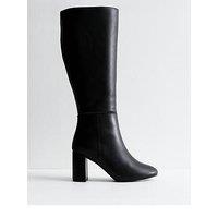 New Look Wide Fit Block Heel Knee High Boots - Black