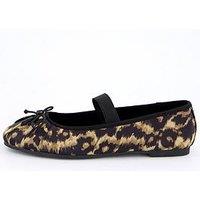 V By Very Leopard Ballerina With Elastic Strap - Brown