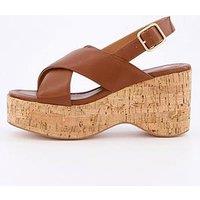 V By Very High Cork Wedge Cross Strap Sandals - Tan