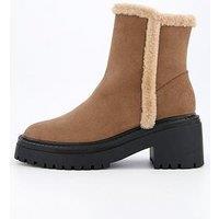 V By Very Faux Fur Ankle Boot - Taupe
