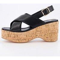 V By Very High Cork Wedge Cross Strap Sandal - Black