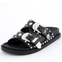 V By Very Western Double Buckle Footbed Sandals - Black