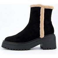V By Very Faux Fur Ankle Boot - Black