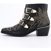 V By Very Summer Buckle Western Ankle Boot - Black