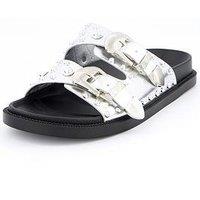 V By Very Western Double Buckle Footbed Sandals - Silver