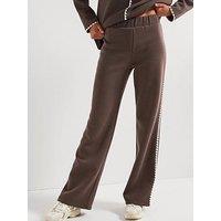 V By Very Contrast Stitch Wide Leg Jogger - Mauve