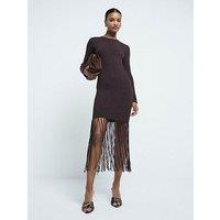 River Island Fringe Midi Dress - Brown Metallic