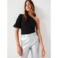 V By Very Puff Sleeve One Shoulder Top - Black