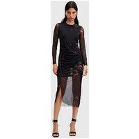 Allsaints Nora Ruched Sparkle Midi Dress - Black