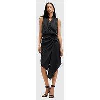 Allsaints Abi Lace Trim Draped Midi Dress - Black