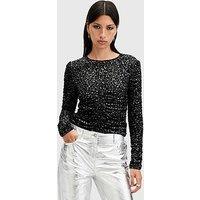 Allsaints Eris Metallic Leopard Print Top - Black