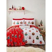 Catherine Lansfield Christmas Party Robins Duvet Set- Single - White/Red