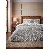 Catherine Lansfield Brushed 100% Cotton Grace Floral Leaf Duvet Set - Grey