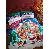 Catherine Lansfield Christmas Santas Workshop Duvet Set- King - Navy