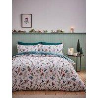 Catherine Lansfield Brushed Christmas Holly And Mistletoe Duvet Set
