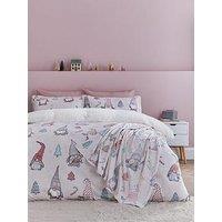 Catherine Lansfield Christmas Festive Gnomes Cosy Fleece Duvet Cover Set - Pink
