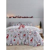 Catherine Lansfield Christmas Festive Gnomes Cosy Fleece Duvet Cover Set- Grey