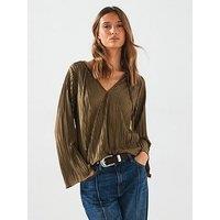 V By Very Fluted Sleeve Frill Top - Olive